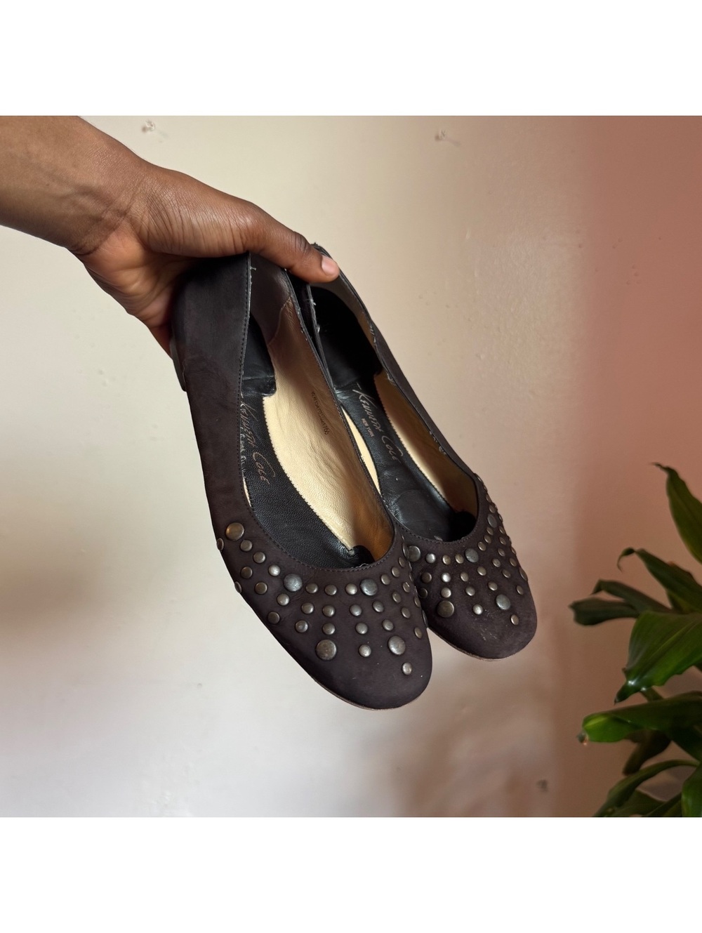 Vintage Kenneth Cole brown Studded leather Suede Ballet Flats size US 8